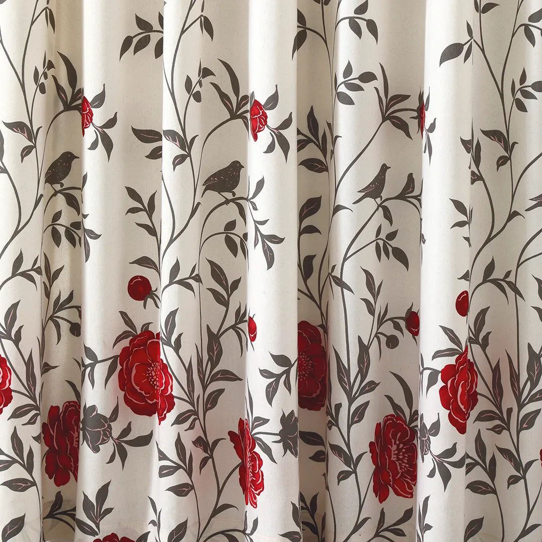 Cortina Translúcida Tais 2,00m x 1,80m - Floral Vermelha - Döhler