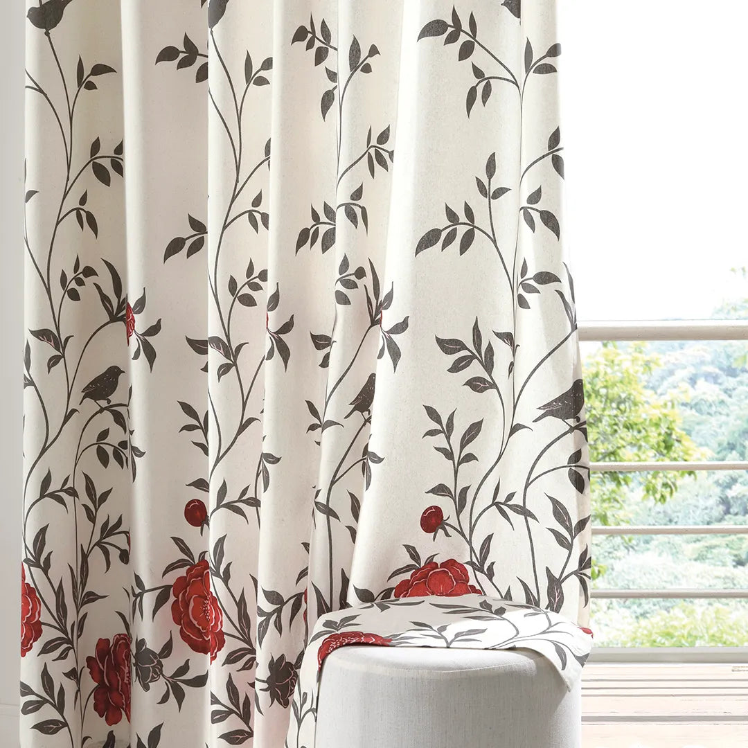 Cortina Translúcida Tais 2,00m x 1,80m - Floral Vermelha - Döhler