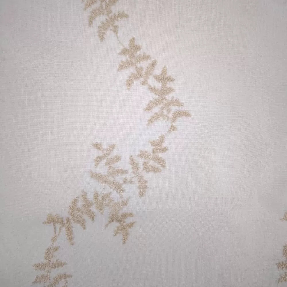 Cortina Fiorela 4,00m x 2,60m - Palha com Bordado Dourado - M&C Cortinas