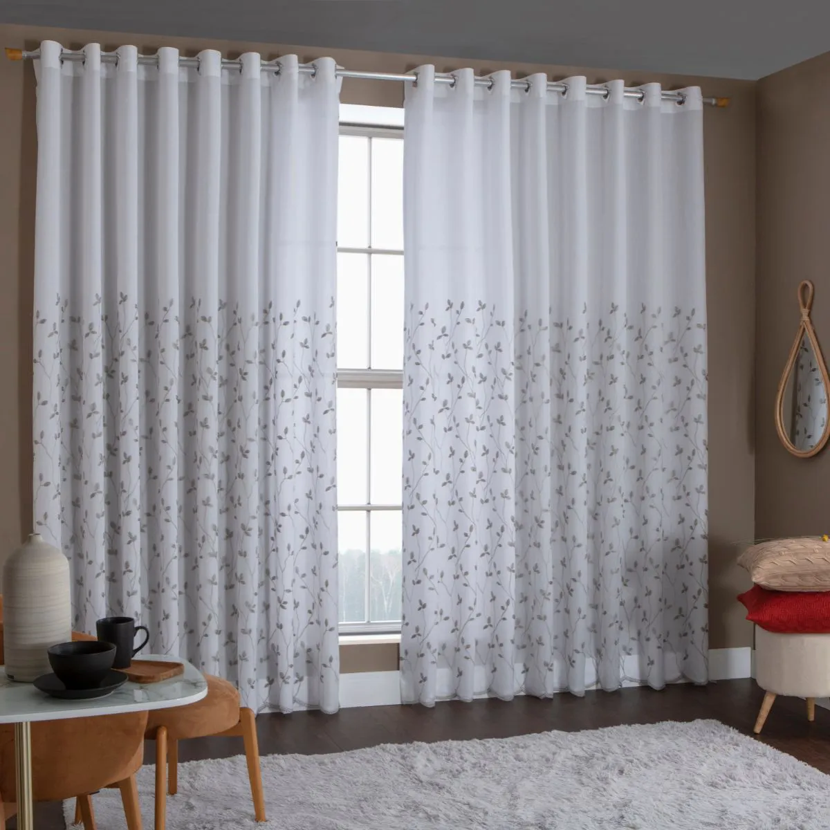 Cortina Maria Flor 3,00m x 2,60m - Folhagem Prata