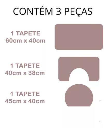 Jogo de Tapete Antiderrapante para Banheiro - 3 Peças - Delicato