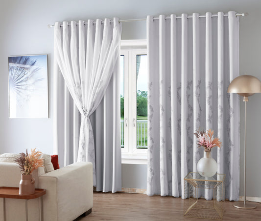 Cortina Fiorela 4,00m x 2,60m - Branco com Bordado Branco -  M&C Cortinas