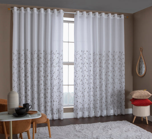 Cortina Maria Flor 3,00m x 2,60m - Folhagem Dourada - M&C Cortinas