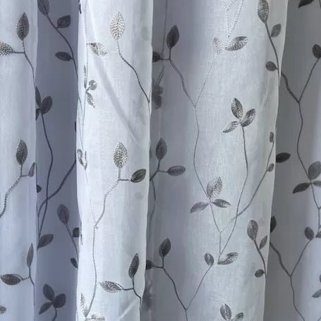 Cortina Maria Flor 3,00m x 2,60m - Folhagem Prata - Ms Tapeçaria