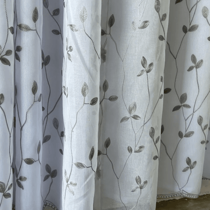 Cortina Maria Flor 3,00m x 2,60m - Folhagem Prata - Ms Tapeçaria