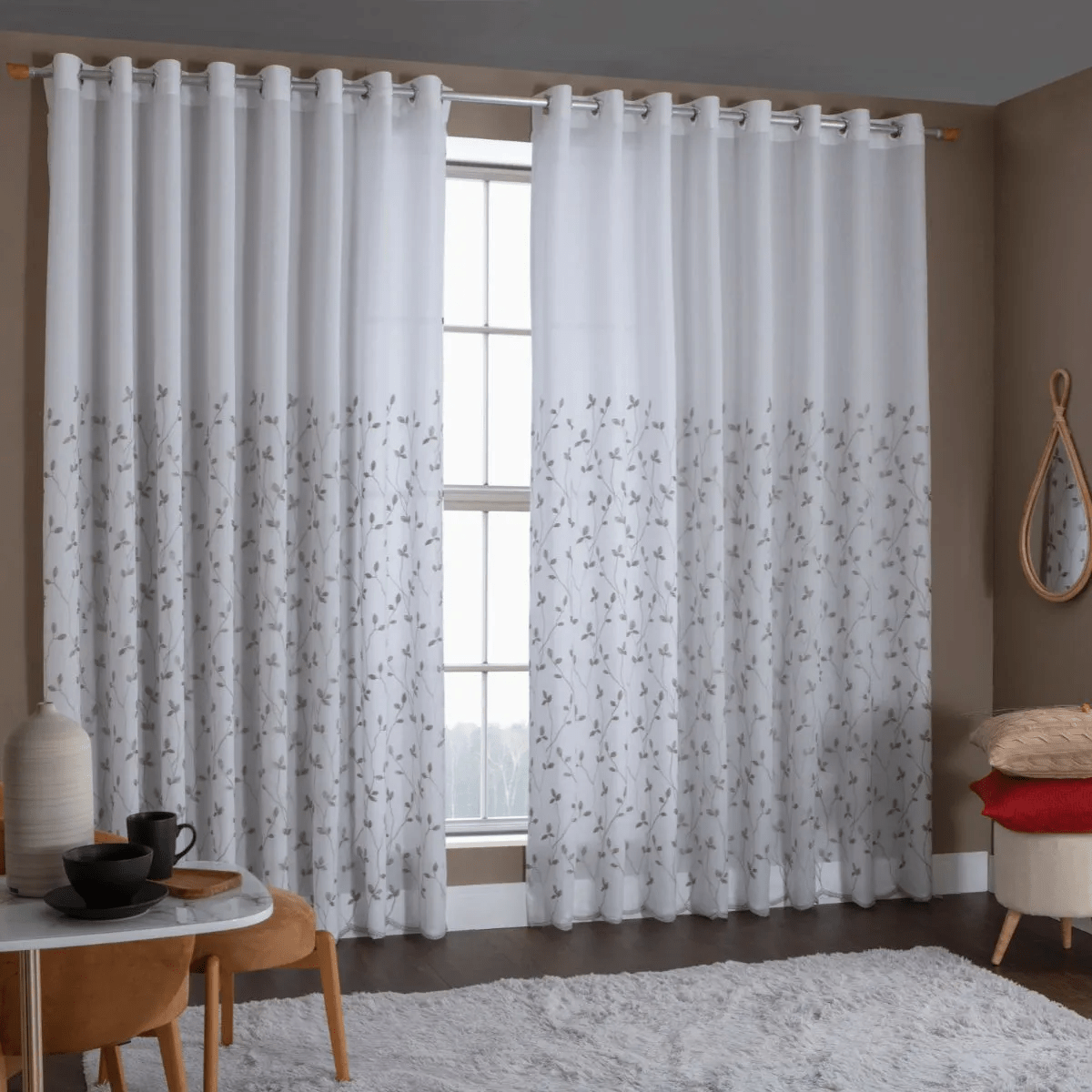 Cortina Maria Flor 3,00m x 2,60m - Folhagem Prata - Ms Tapeçaria