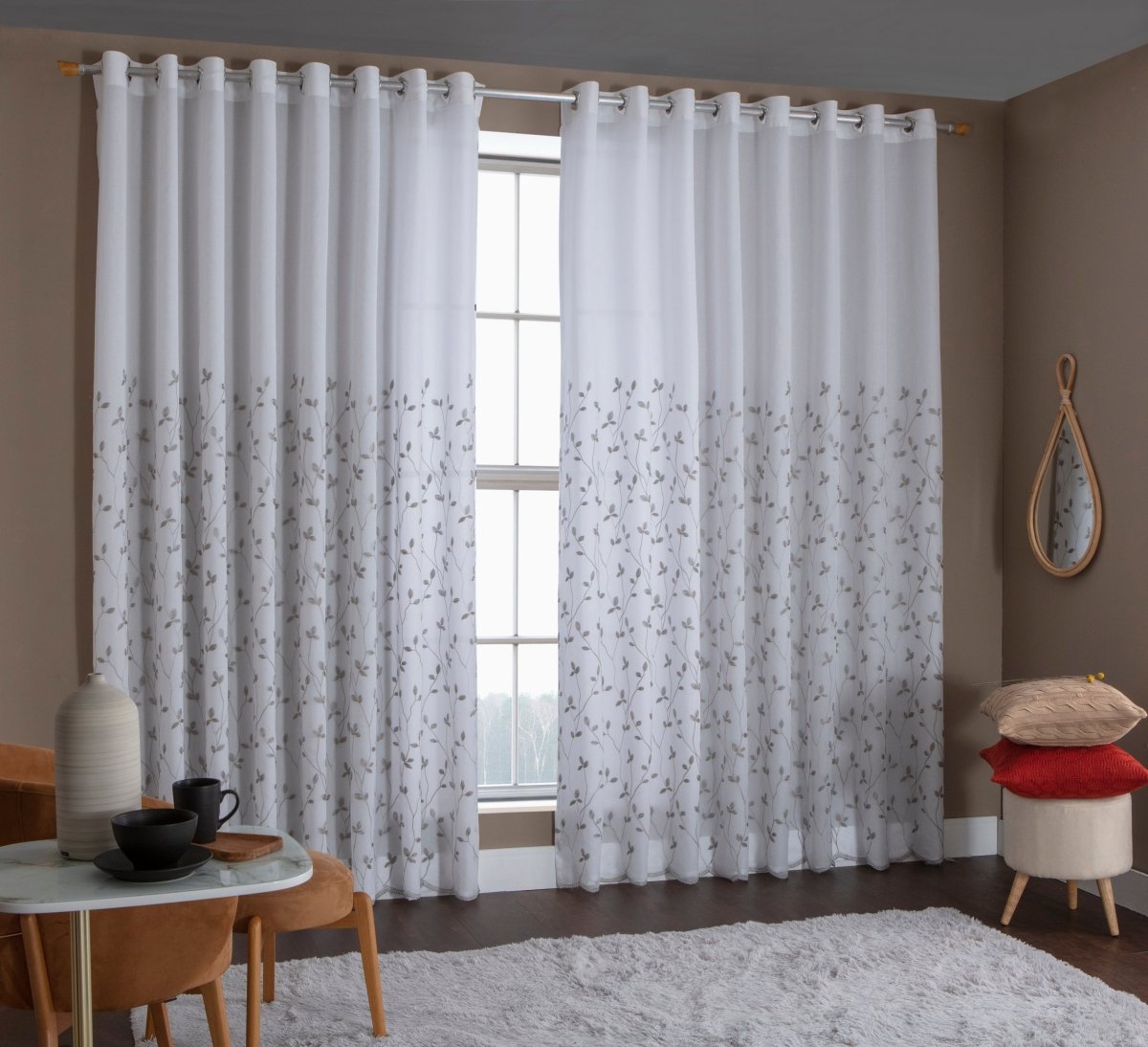 Cortina Maria Flor 4,00m x 2,60m - Folhagem Dourada - M&C Cortinas - Ms Tapeçaria