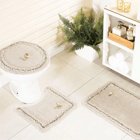 Jogo de Tapete Antiderrapante para Banheiro - 3 Peças - Delicato - Ms Tapeçaria