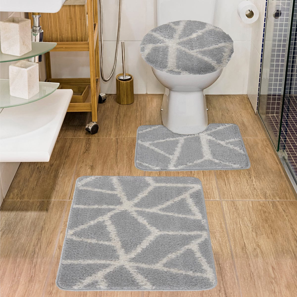 Jogo de Tapete Antiderrapante para Banheiro - 3 Peças - Urban - Ms Tapeçaria