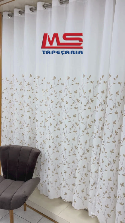 Cortina Maria Flor 3,00m x 2,60m - Folhagem Dourada - M&C Cortinas