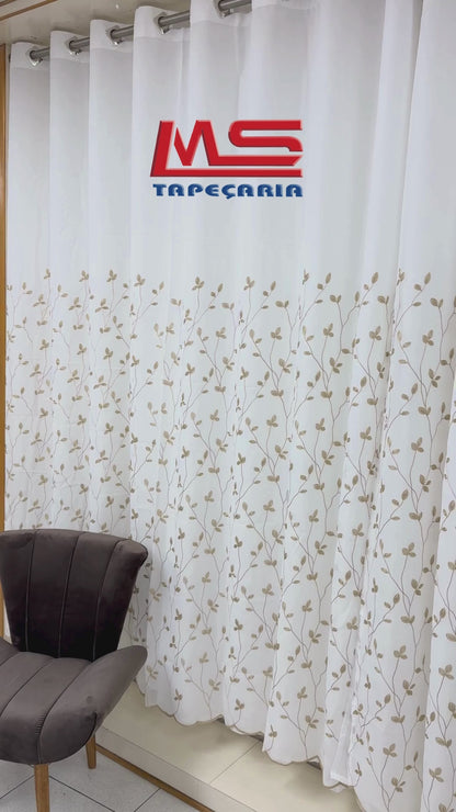 Cortina Maria Flor 4,00m x 2,60m - Folhagem Branca - M&C Cortinas